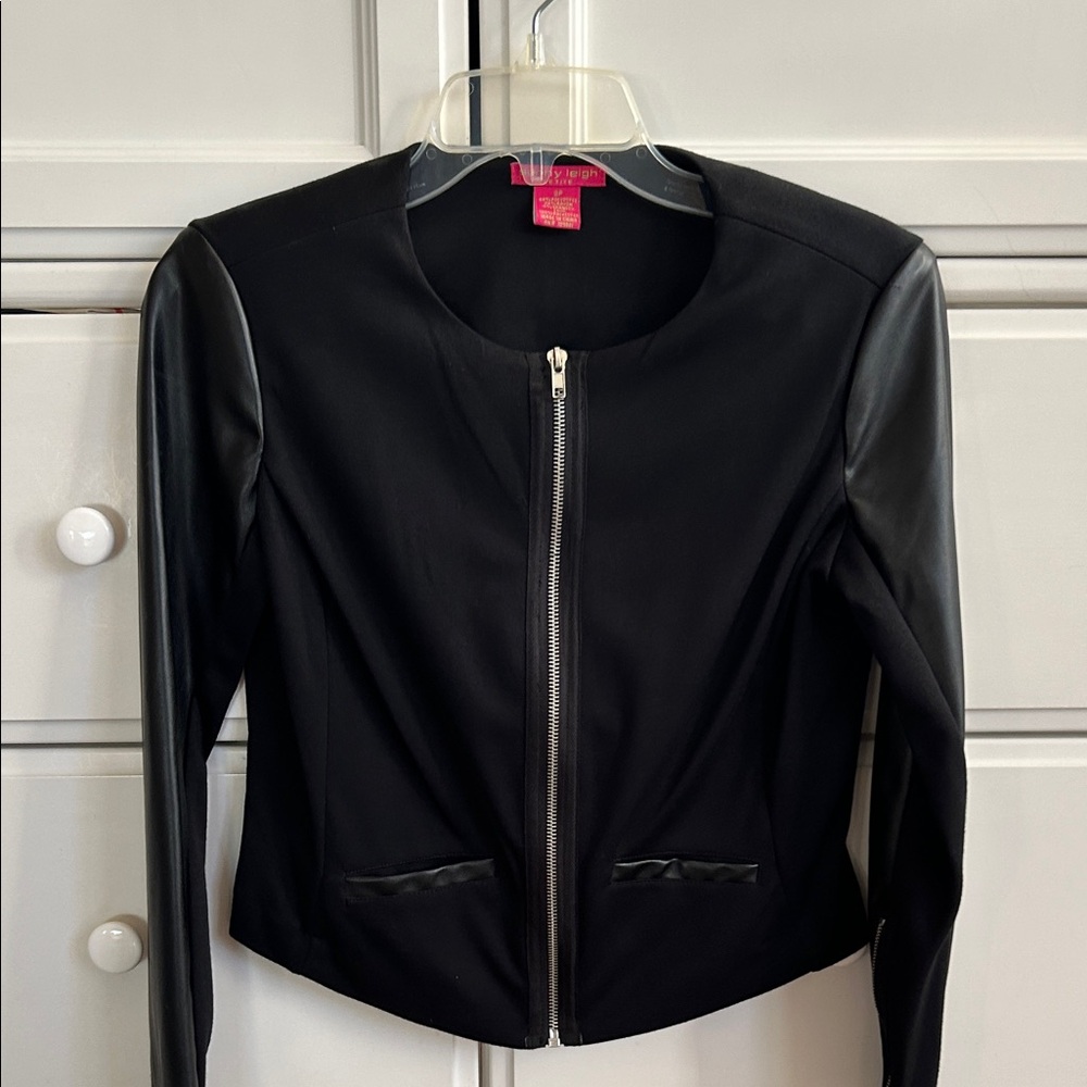 Sunny Leigh Black Women's Blazer with “Leather look”Accents.